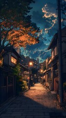 Charming Tokyo neighborhood scene during a peaceful evening