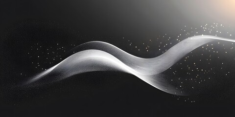 Grey black white glowing abstract gradient shape on black grainy background minimal header cover poster design