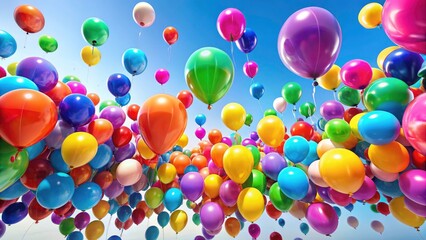 Surreal colorful balloons create a festive, whimsical backdrop for birthday and anniversary celebrations.