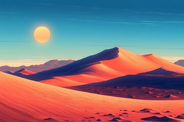 desert landscape with mountains at sunset time