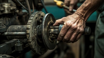 A worker's hands replacing the oil cap after refilling with fresh oil