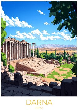 Darna Libya Travel Poster Flat Illustration Print Decor Gift Canvas Wall Art Gift
