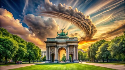 Obraz premium Surreal Wellington Arch: Green Park's iconic landmark, bathed in ethereal green light.