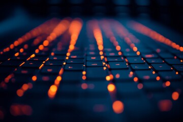 Fototapeta premium Abstract orange glowing lights in a grid pattern