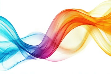 Obraz premium Abstract colorful waves swirl gracefully, blending vibrant hues of blue, purple, orange, and yellow against a white background