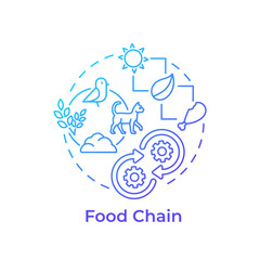 Food chain blue gradient concept icon. Ecological balance. Flow of energy within ecosystems. Predator and prey. Round shape line illustration. Abstract idea. Graphic design. Easy to use in article