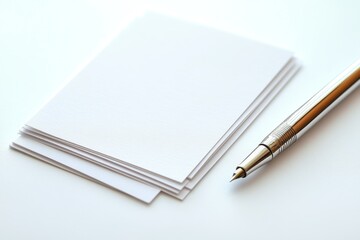 Minimalist white notebook with a pen and smartphone on a desk