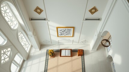  Add subtle decorative items such as Arabic calligraphy wall art, a prayer corner with a wooden Quran stand,
