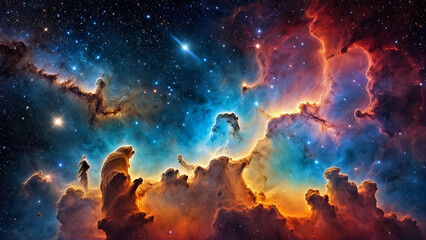 A vast and captivating view of outer space, showcasing a stunning expanse filled with countless stars, colorful nebulae, and distant galaxies