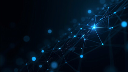Obraz premium An abstract low-poly network of glowing gold lines and dots, floating on a dark black space, creating a futuristic and elegant digital technology background for corporate and business designs