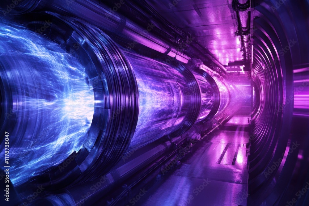 Poster futuristic tunnel with glowing energy and dynamic colors in a high-tech environment