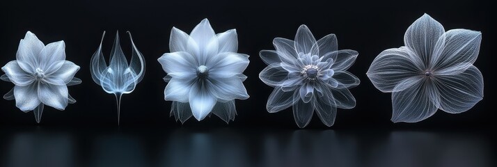 Stylized flowers intersected by sharp linear elements, combining abstract geometry