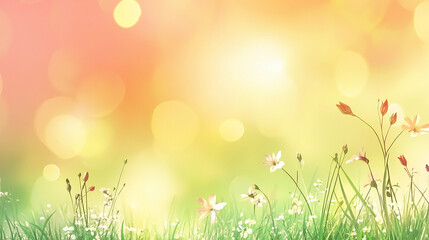 Obraz premium 柔らかな光の中の花と緑の草原