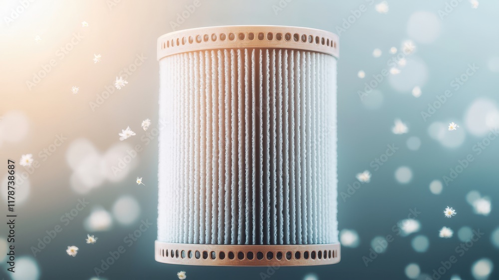 Poster furnace filters clean air health concept. a detailed air filter with a blurred background and floati