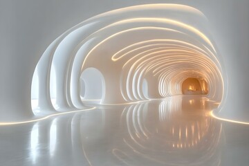 Fototapeta premium Radiant Serenity: Modern White Architecture Interior with Glowing Arches