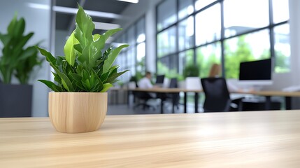 Modern Office Environment with Green Plants and Focused Employees Working