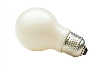 A single off white lightbulb rests on a white background