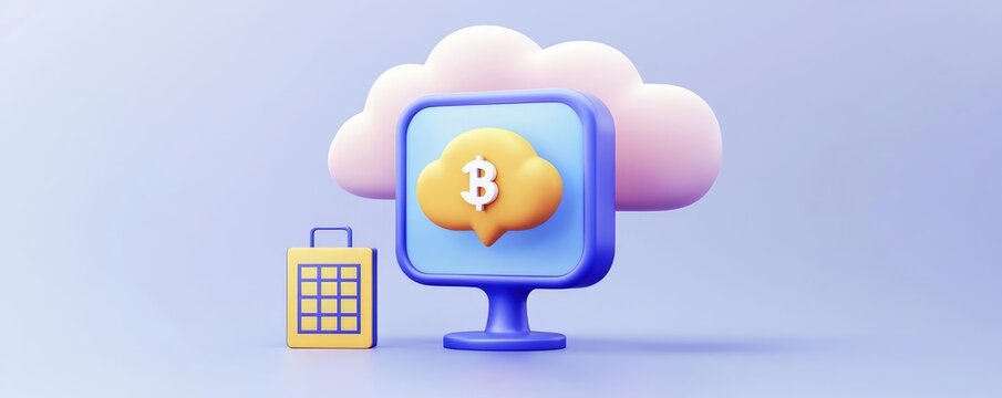 Digital Transformation cloud growth concept. Cloud-based financial networks, digital transformation boosting market growth, 3D illustration