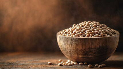 Black-eyed peas in a wooden bowl, isolated on a warm earthy-toned background