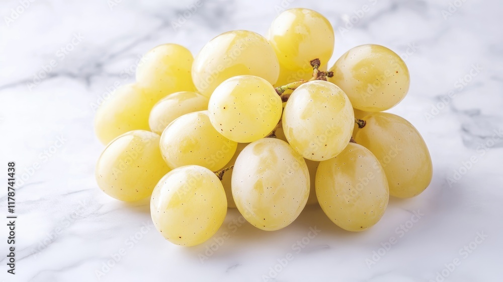 Poster ripe white grapes arranged aesthetically with soft lighting and a blurred background providing ample