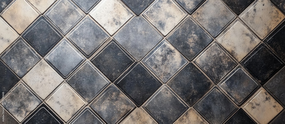 Poster renaissance inspired gray bathroom tile floor with decorative diagonal pattern and empty space for t
