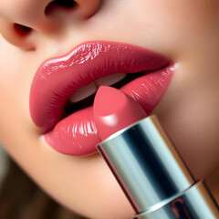 Obraz premium A woman is wearing a pink lipstick