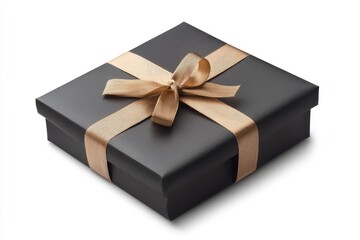 A Black Gift Box With Gold Ribbon Bow