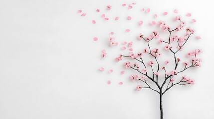 Fototapeta premium Beautiful Cherry Blossom Tree Branch with Falling Petals on a White Background
