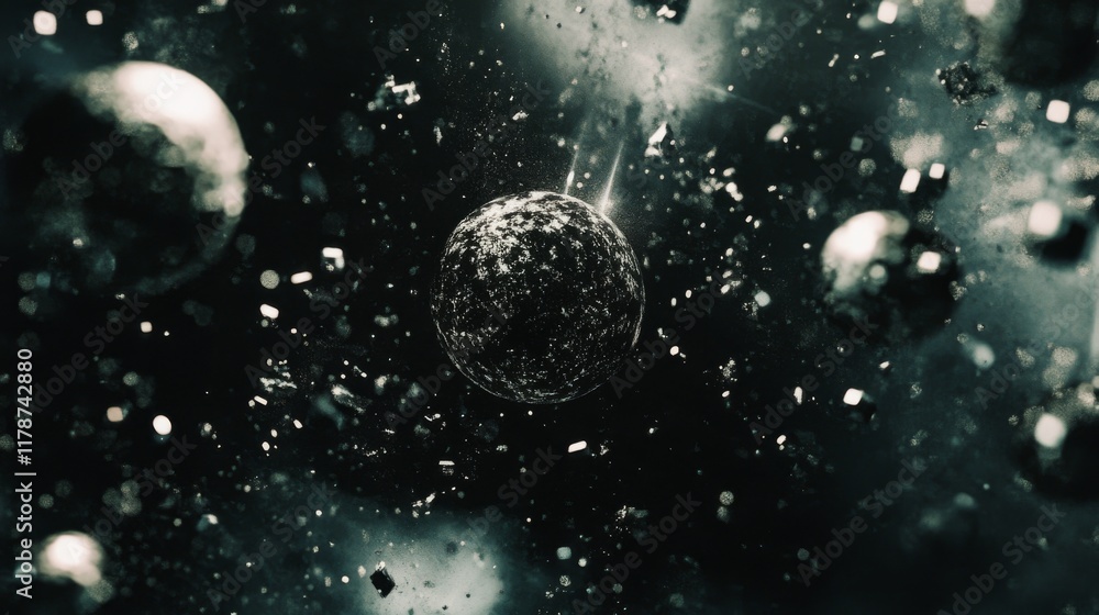 Fototapete d graphic spheres floating in space, with reflections and soft shadows, creating a futuristic and ab