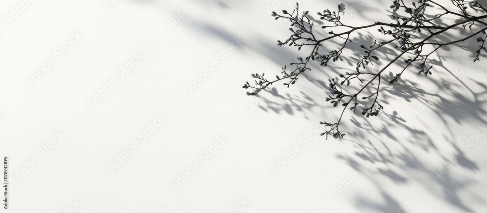 Poster shadow play of branches on minimalist white background perfect for text overlay and creative design 