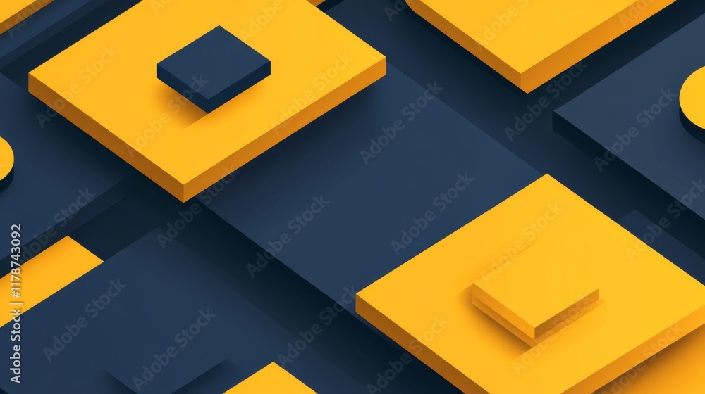 Poster abstract geometric shapes in vibrant colors, overlapping and forming a modern, dynamic design with s