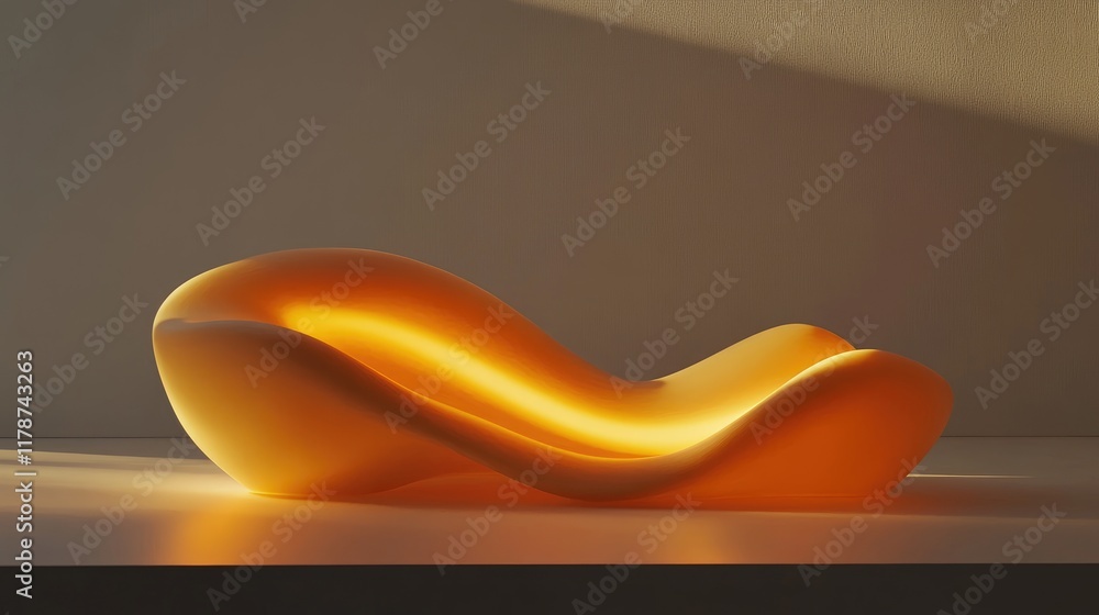 Poster elegant soft orange sculpture emitting warm light with gradient shadows in minimalist abstract styli