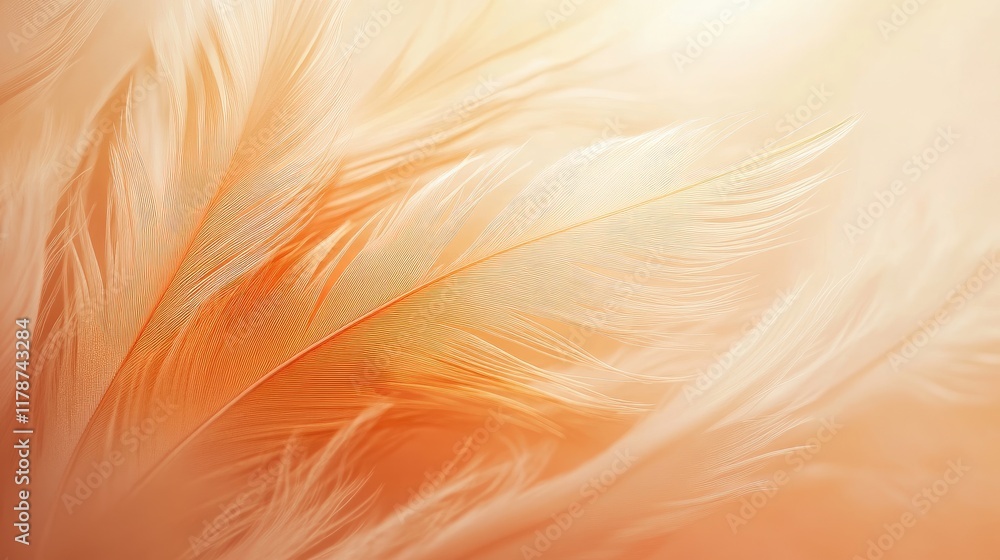 Poster delicate soft orange feathers gracefully layered on a light neutral background creating a serene and