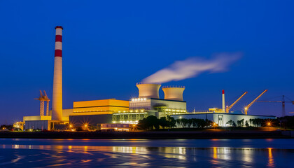 Obraz premium Waste Incineration Plant In The Evening, with white tones