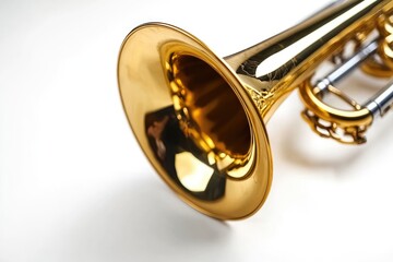 A Golden Trumpet Rests On A White Background
