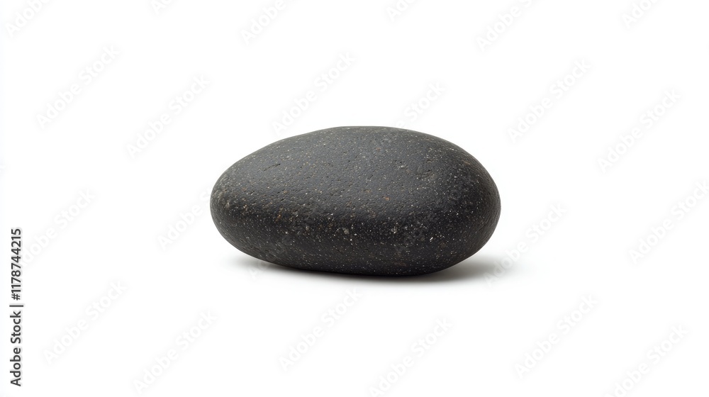 Poster single black pebble on a white background symbolizing resilience and uniqueness in a minimalistic de