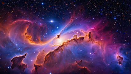 A breathtaking view of outer space, showcasing a vast expanse filled with twinkling stars, colorful nebulae, and distant galaxies