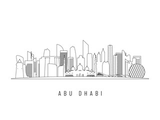 Obraz premium Detailed Abu Dhabi skyline vector illustration. Abu Dhabi buildings in line art style, perfect for modern designs.