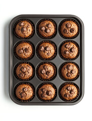 Muffins freshly out of the oven in a tray