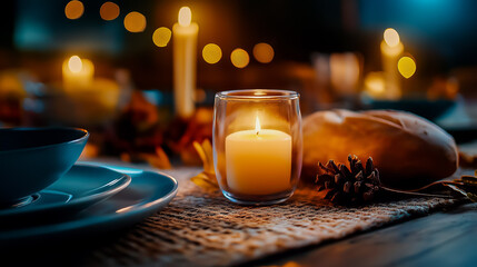 Thanksgiving Meal Spread in Candlelight