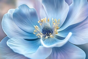 Obraz premium Radiant Petals: Close-Up of a Stylized Light Blue Flower with Soft Elegance