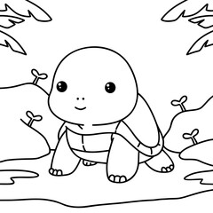 cute turtle, easy coloring for kids, vector, illustration