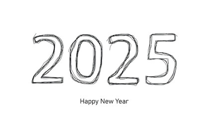 2025 line drawing of shape. hand drawn style. line drawing. rough lines. thin line art freehand font. outline drawing. vector illustration