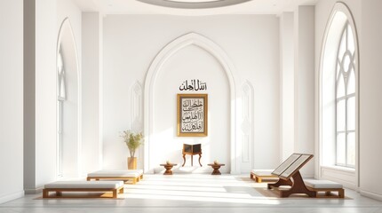  Add subtle decorative items such as Arabic calligraphy wall art, a prayer corner with a wooden Quran stand,
