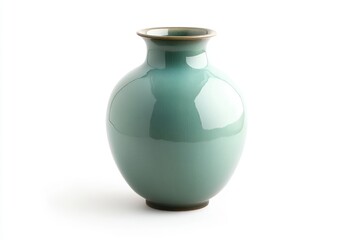 Elegant Teal Ceramic Vase Isolated On White Background