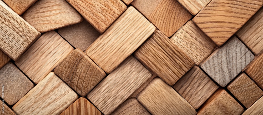 Poster interconnected wooden blocks in a seamless pattern with a designated space for text or branding oppo