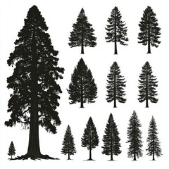 Obraz premium Collection of Black and White Tree Silhouettes: Perfect for Nature Designs