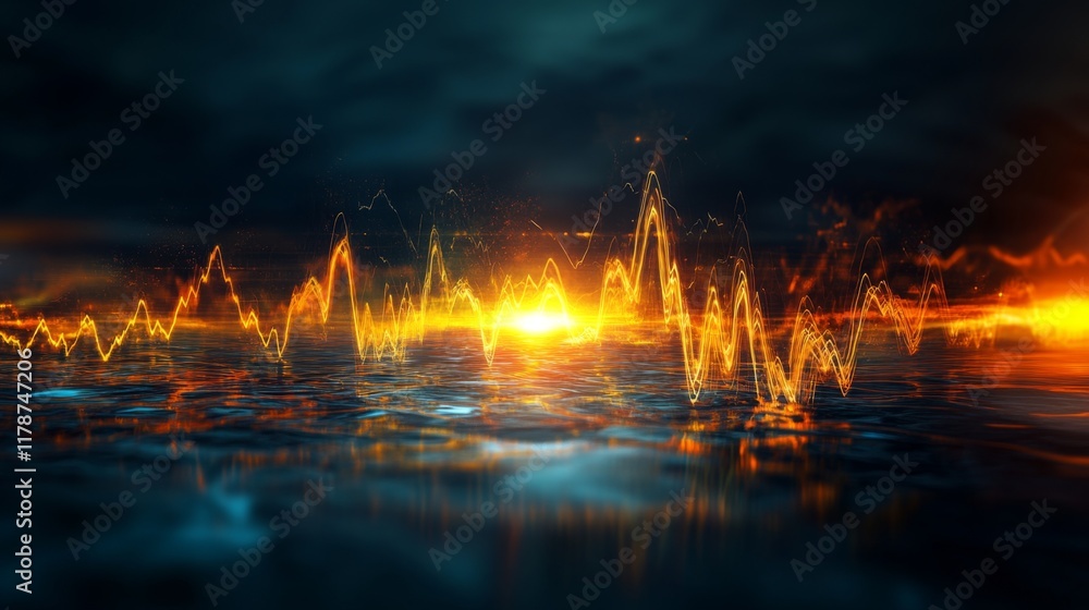 Poster an artistic rendering of heart wave patterns emerging from a heartbeat monitor, incorporating elemen