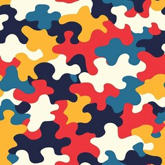 Colorful Abstract Camouflage Seamless Pattern: Vibrant Red, Blue, Yellow Texture for Fashion and Design