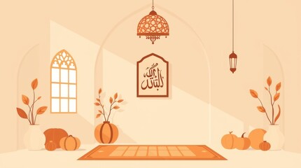  Add subtle decorative items such as Arabic calligraphy wall art, a prayer corner with a wooden Quran stand,